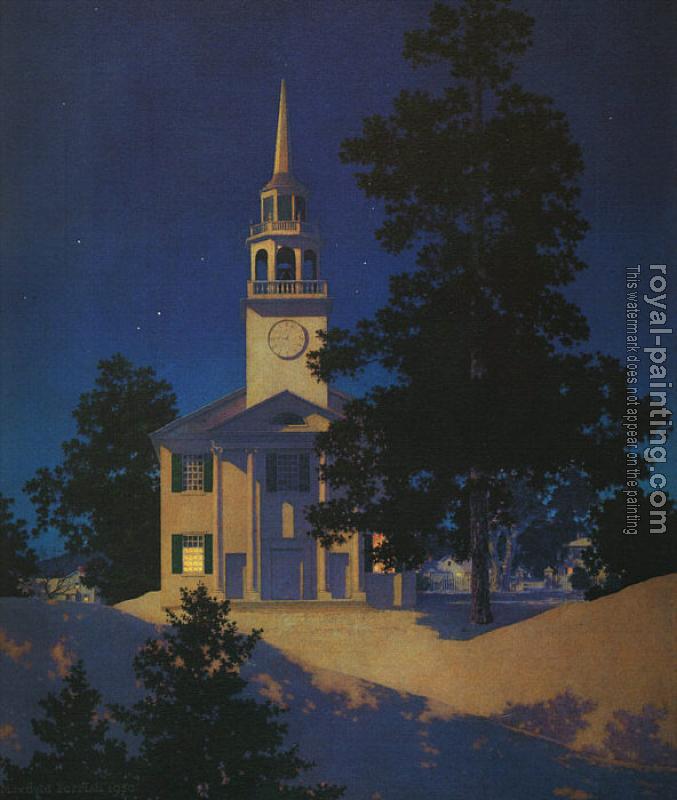 Maxfield Parrish : Peaceful Night  Church at Norwich, Vermont